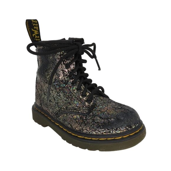 DR MARTENS Toddler Black Disco Crinkle 1460T Lace-Up Combat Boots Kid's Size 7 - Picture 1 of 10